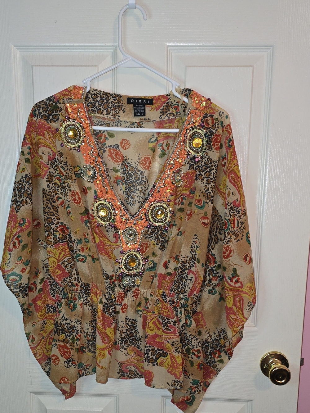 Beige Paisley Embellished V-Neck Tunic